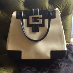 White Top-handle Black, Off-white Leather bag